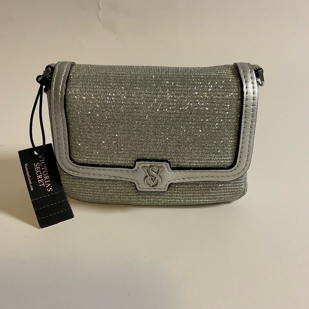 NWT VICTORIA'S SECRET MICRO CROSSBODY BAG SILVER4